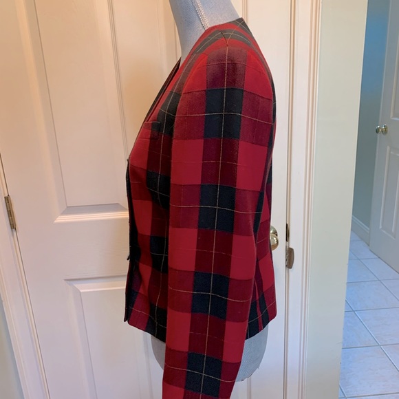 LeSuit petite Red plaid jacket poly/rayon blend size 6P - Picture 3 of 6